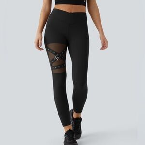 Halara DayStretch High Waisted Crossover Mesh Buckle Leggings Size XS Black NEW